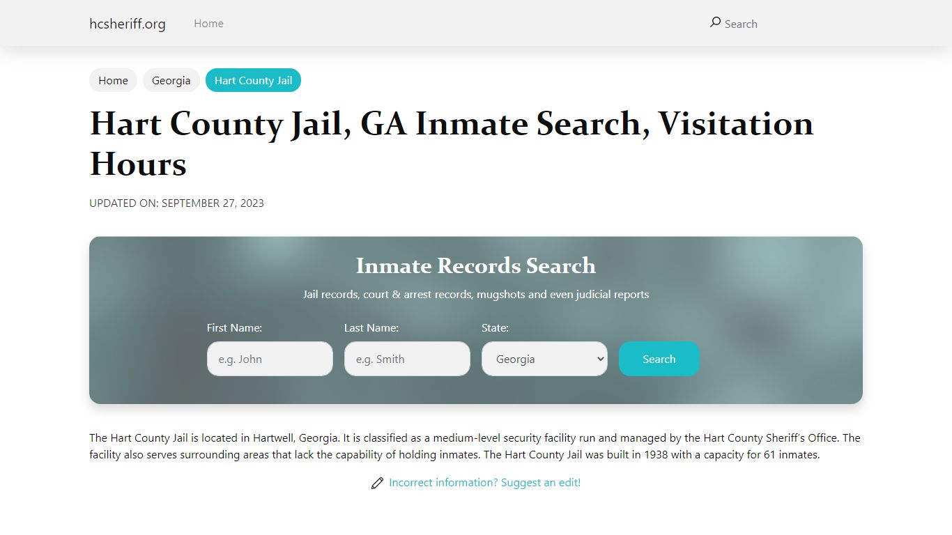 Hart County Jail, GA Inmate Search, Visitation Hours